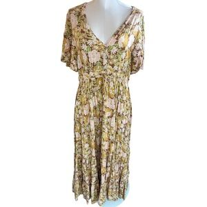 Petal + Pup XL Floral Maxi Dress V-Neck Tiered Boho Retro Rayon Spring Coutnry